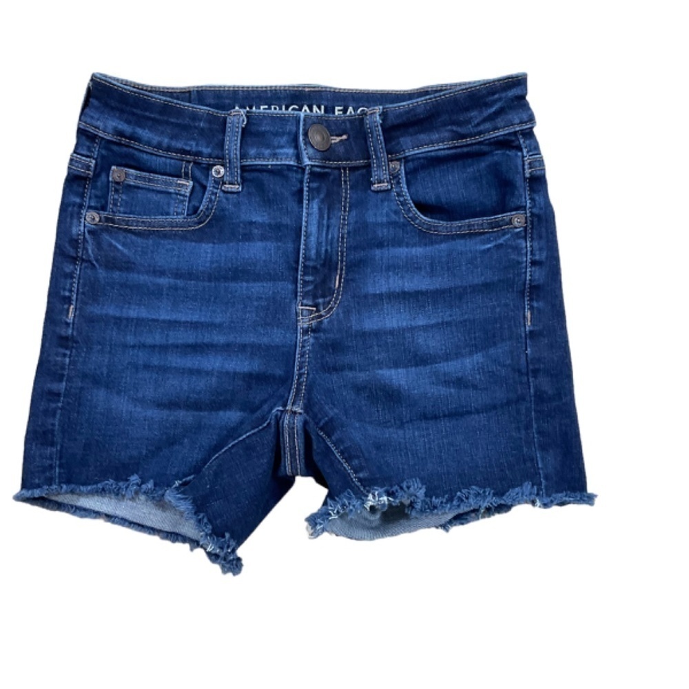 American Eagle Outfitters Hi-Rise Shortie Raw Hem 5 pocket Jean Shorts size 0